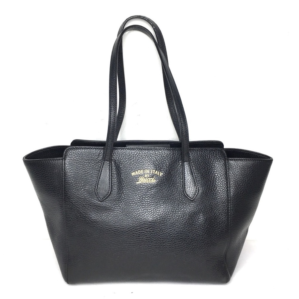 Authentic Gucci black leather Swing tote bag
